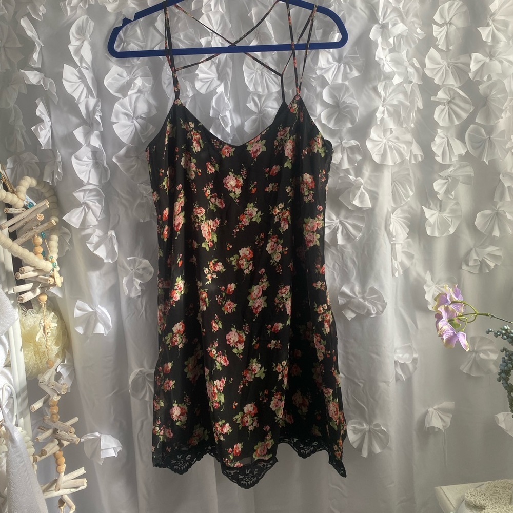 Black flowered mini dress